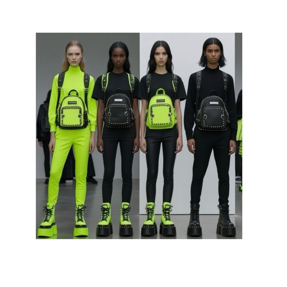 HANDCRAFTED Neon Green and Black Studded Backpack digital art by me NWT
